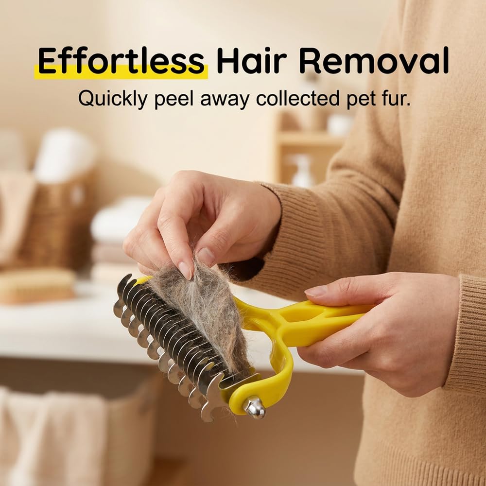 Double Sided Dematting Comb for Cats & Dogs, Undercoat Rake (Purple)