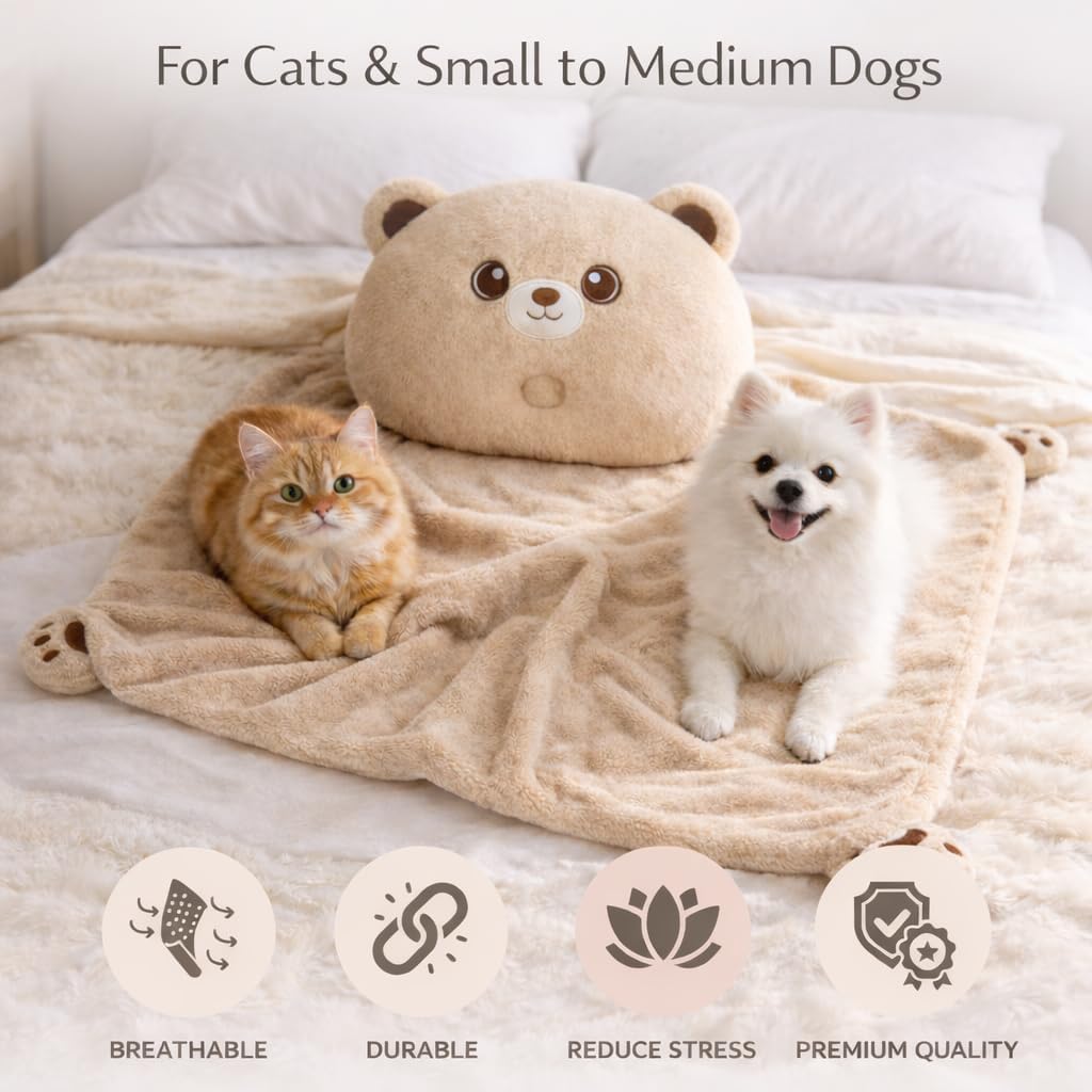 MIMI MIMI Dog Calming Pillow & Dog Blanket Set. Soft and Neck-Friendly, Washable Pet Pillows for Small Medium Dogs and C