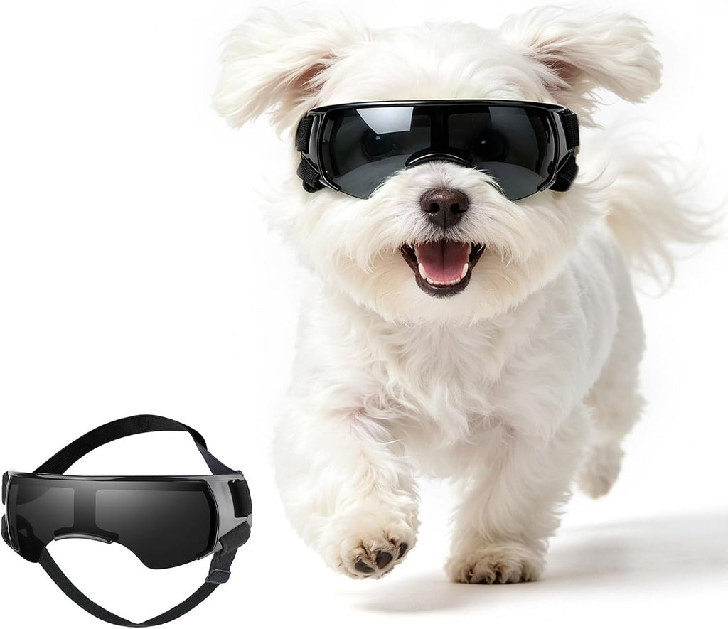 Dog Goggles for Small Breed UV/Wind/Dust Protection Puppy Sunglasses with Adjustable Strap - White