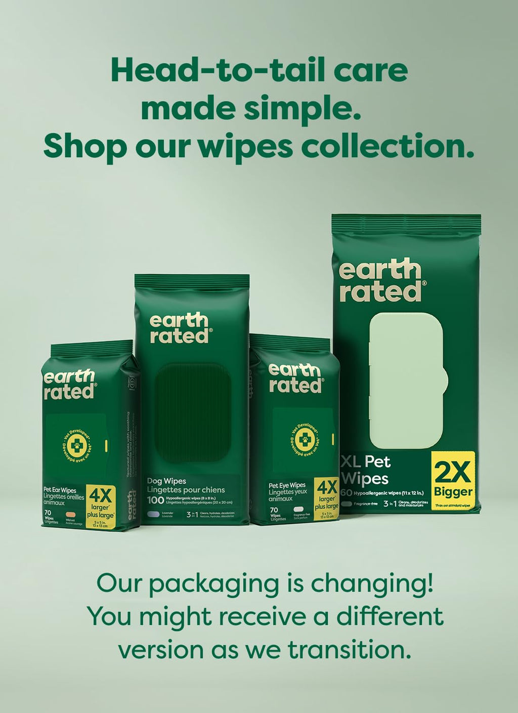 Earth Rated Dog Wipes for Paws & Butt, Deodorizing, Unscented, 100ct