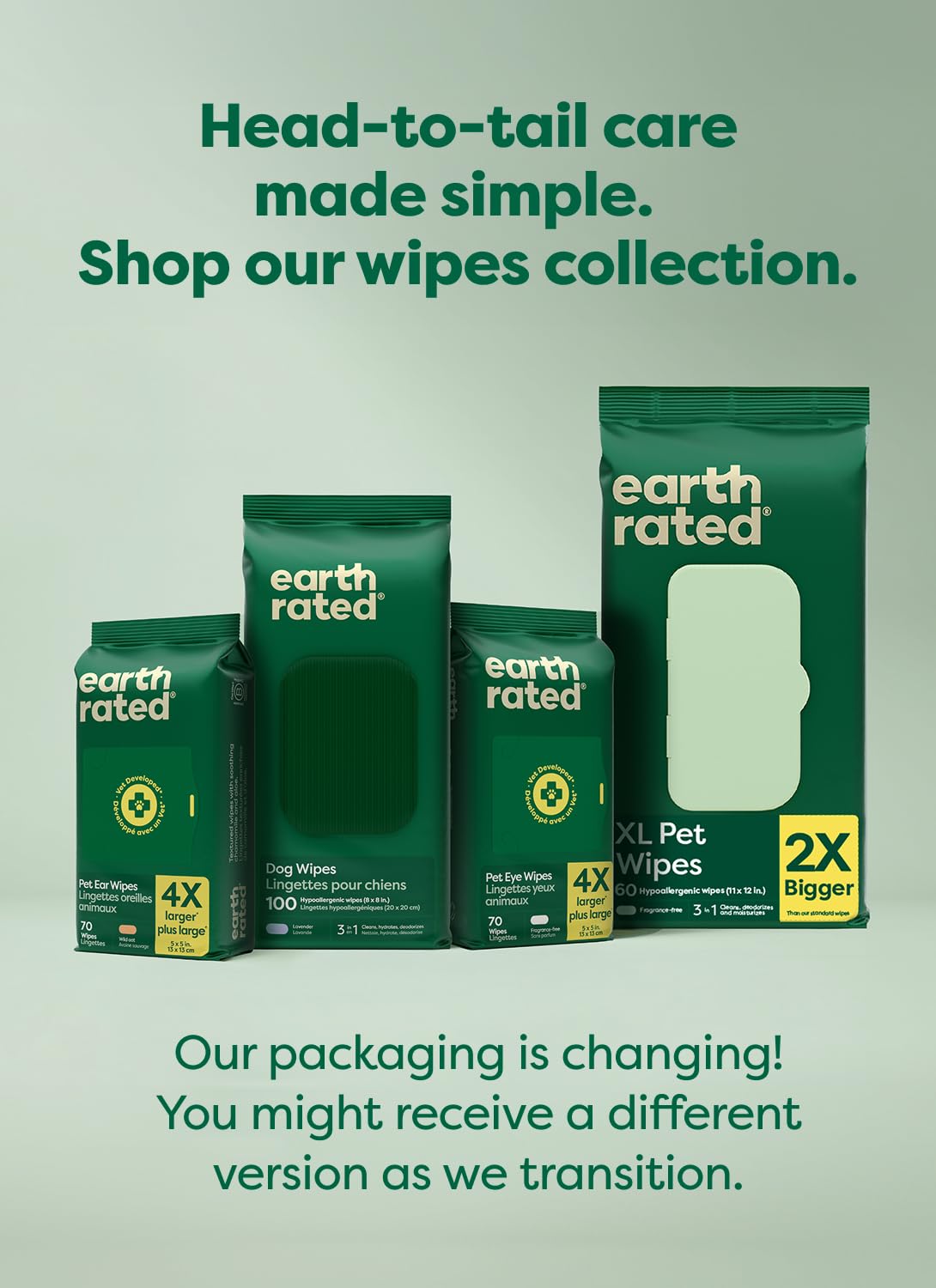 Earth Rated Dog Wipes for Paws & Butt, Deodorizing, Unscented, 100ct