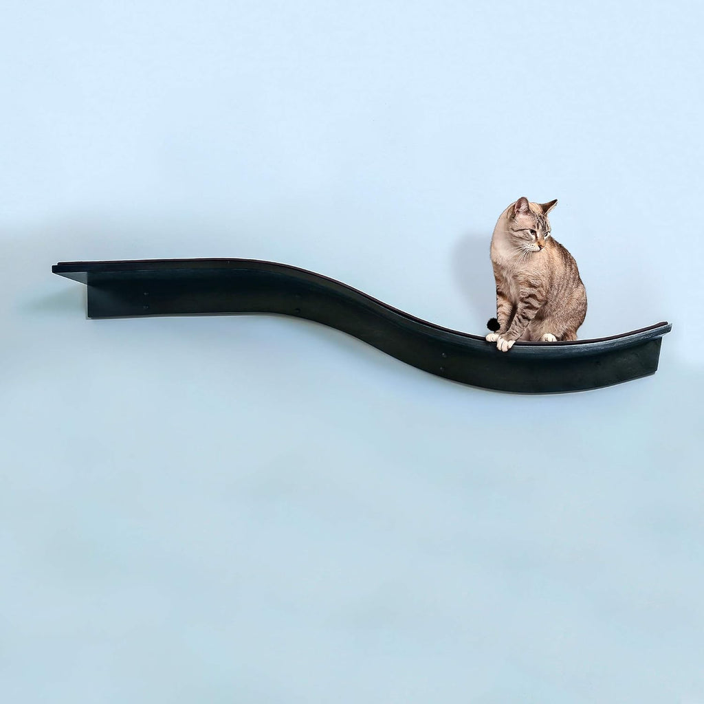THE REFINED FELINE 60 Inch Lotus Branch Cat Shelf in Black Ebony with Replaceable Carpet, Playing, Climbing, & Lounging 