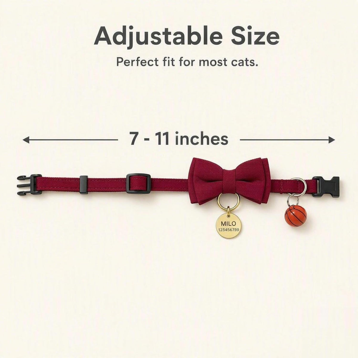 Personalized Cat Collar Bow Tie with Name Tag & Bell for Cats & Kittens