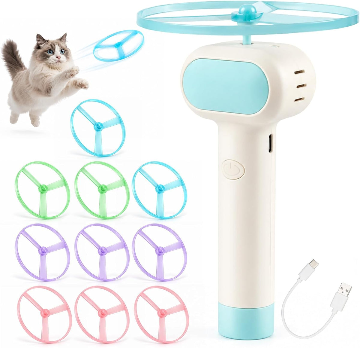 Cat Fetch Toy with Flying Disc Launcher, Rechargeable & Large-capacity