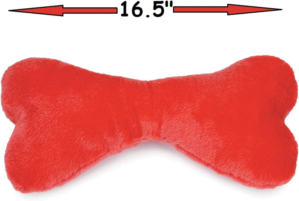 PUREPET Dog Toy Giant Plush Bone 2 Squeakers Mega Huge Sized Soft and Large Play Cuddle (Red)
