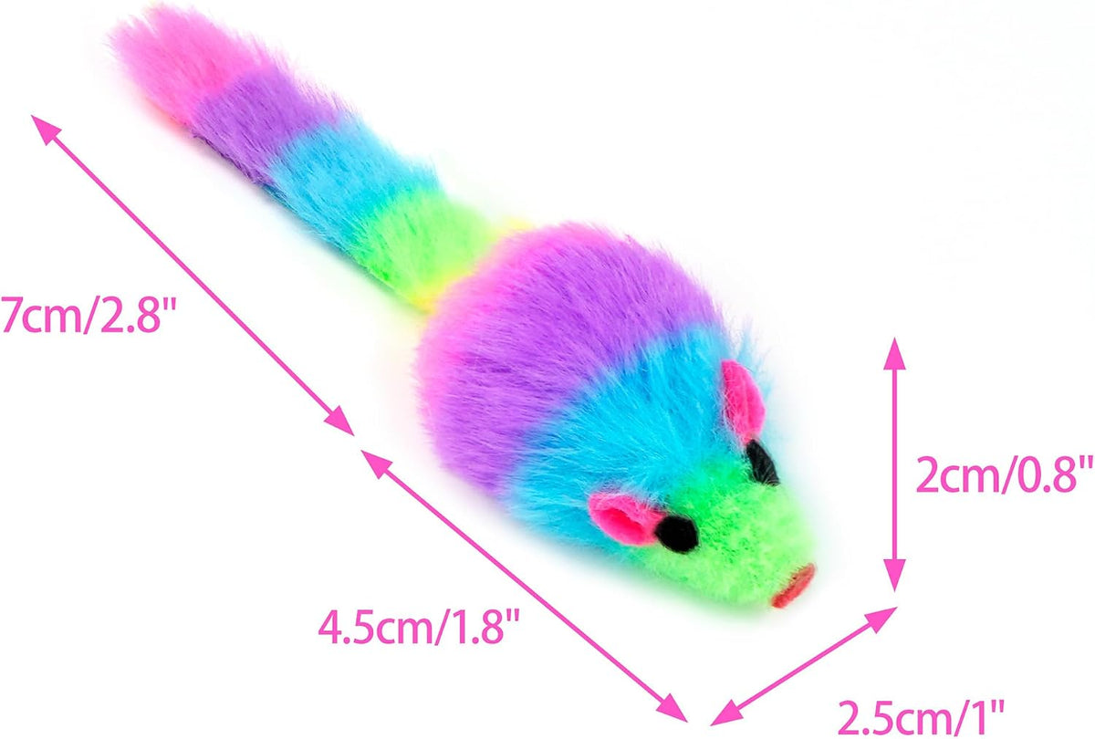 CHIWAVA 36PCS 1.8" Rainbow Color Furry Cat Toy Mice with Rattle Kitten Play