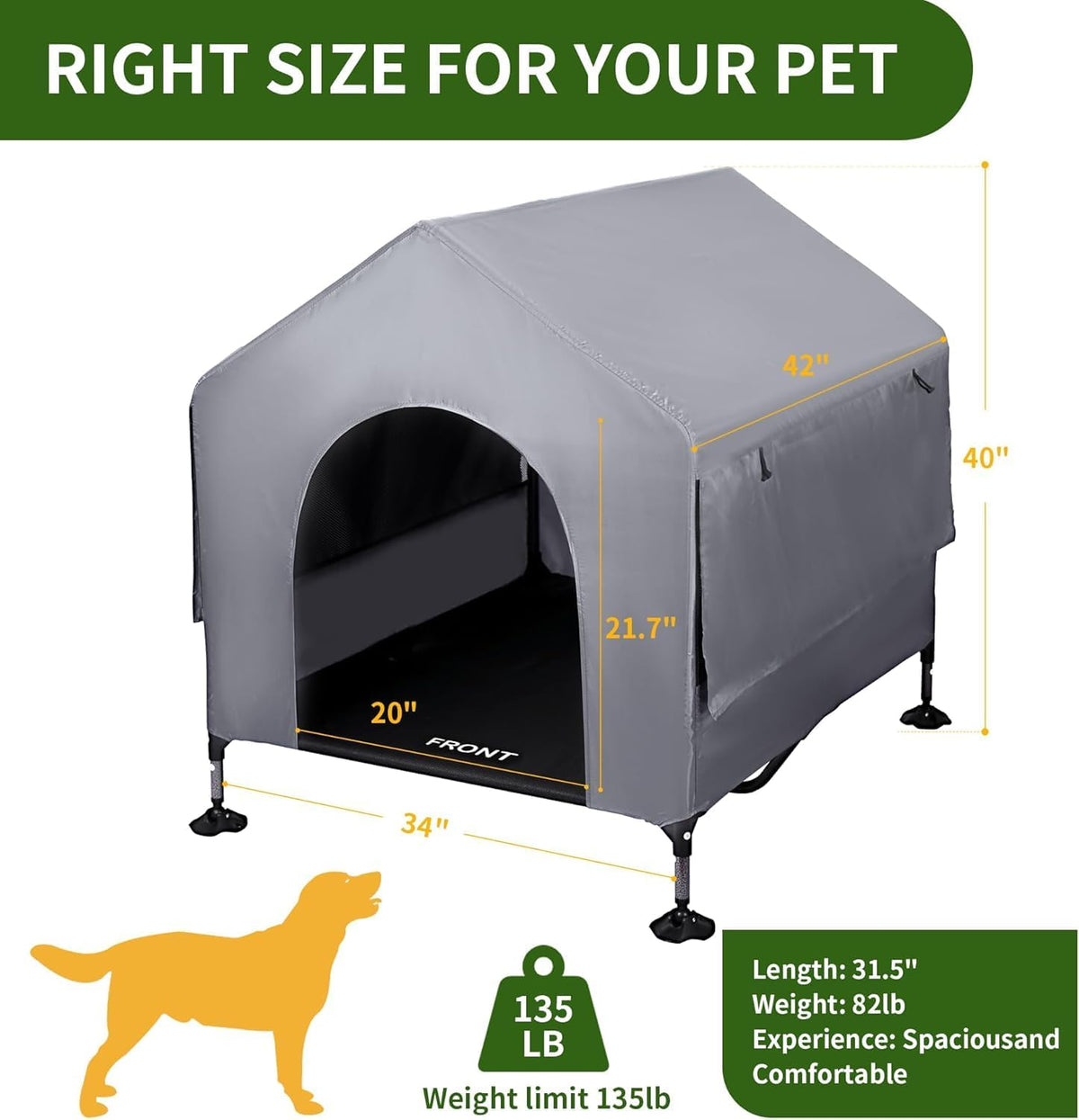 Summertrail 42" Large Dog House Outdoor Indoor Elevated Dog Cot Tent Shade