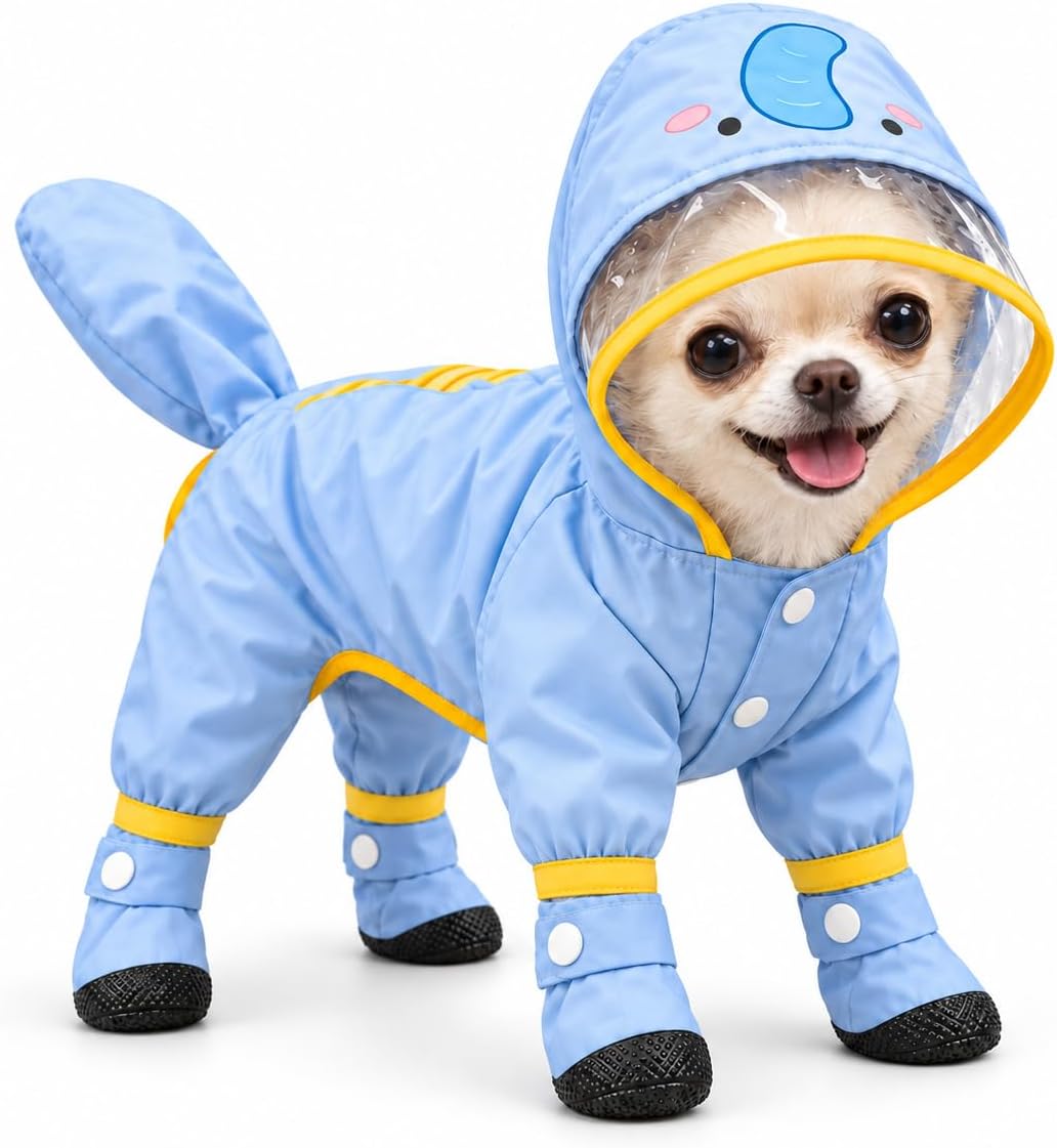 Dog Raincoat with Boots, Hooded Four-Leg Rain Suit for Small Dogs，A：Medium