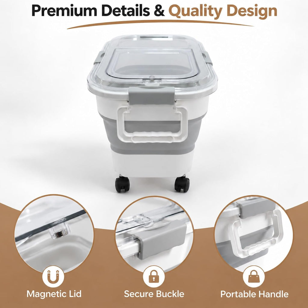 Collapsible Cat Litter Storage Container 30 Lbs with Rolling Casters,Pethiy