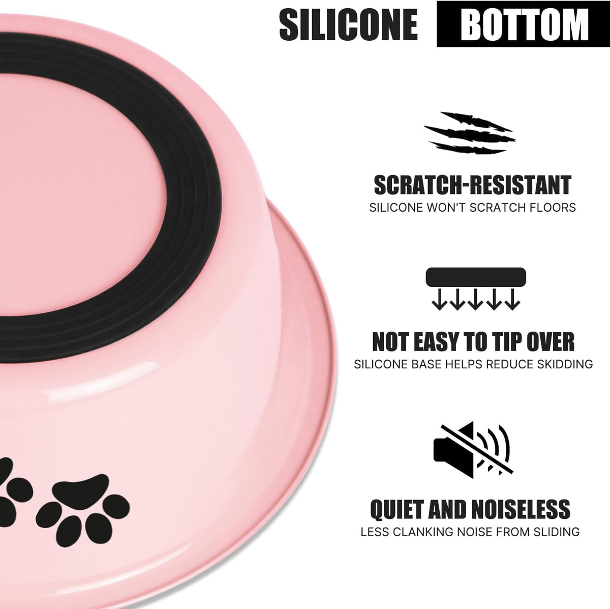 Stainless Steel Dog Bowls, Nonslip Rubber Bottom No Spill Proof Skid Metal Insulated Dog Bowls for Large Medium Small Br