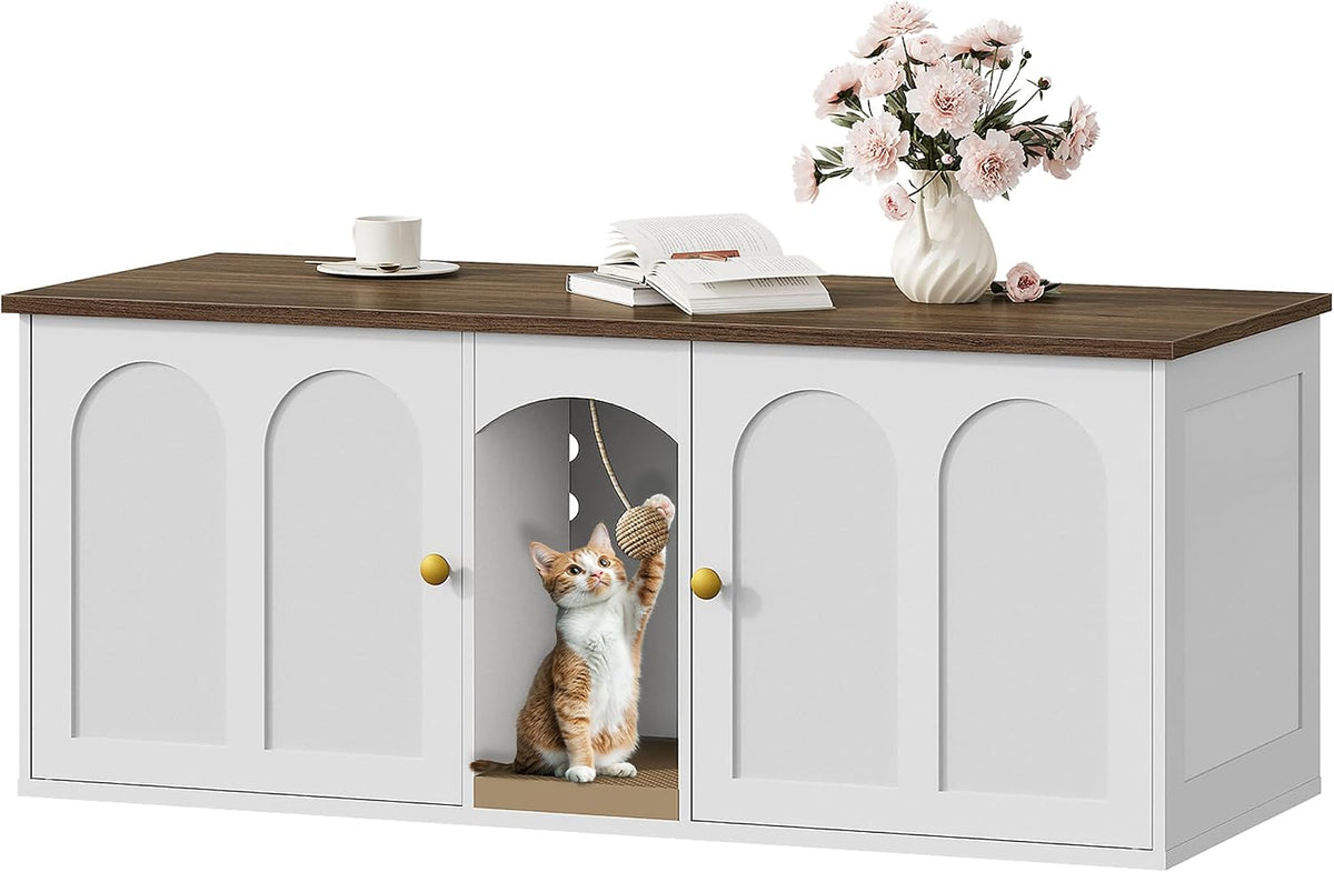 CHOEZON 47.2'' Cat Litter Box Enclosure for 2 Cats with Scratch Pad, Walnut