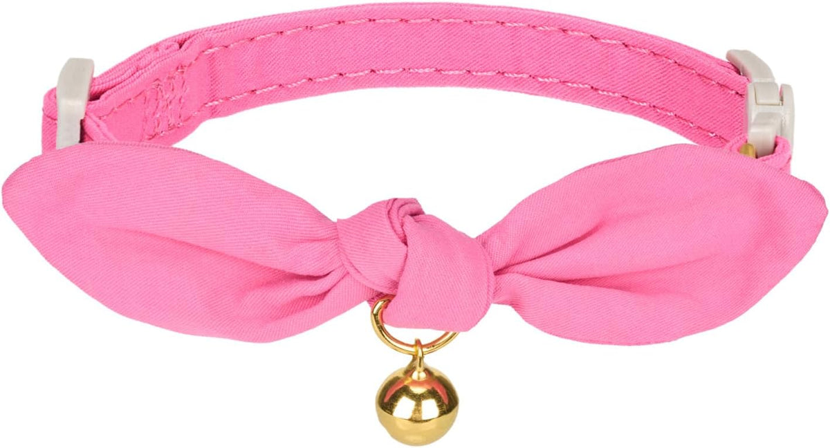 Breakaway Cat Collar with Bow Tie and Bell Adjustable Soft Corduroy Pink Kitten Collars for Girl Cats