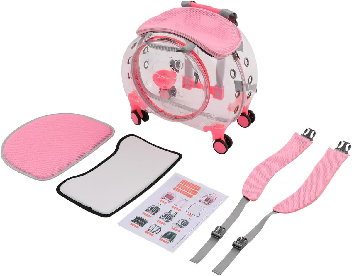 Pet Trolley Case with Shock-Absorbing Wheels, Pet Backpack Carrier(Pink)