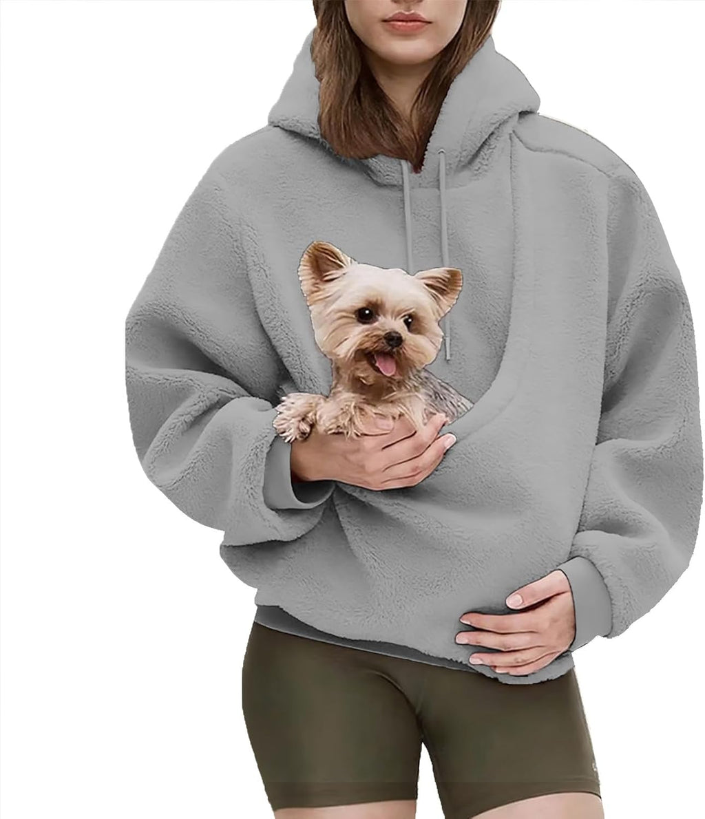 Pet Pouch Hoodie Fleece Cat Dog Carrier Sweatshirt, Blue-M