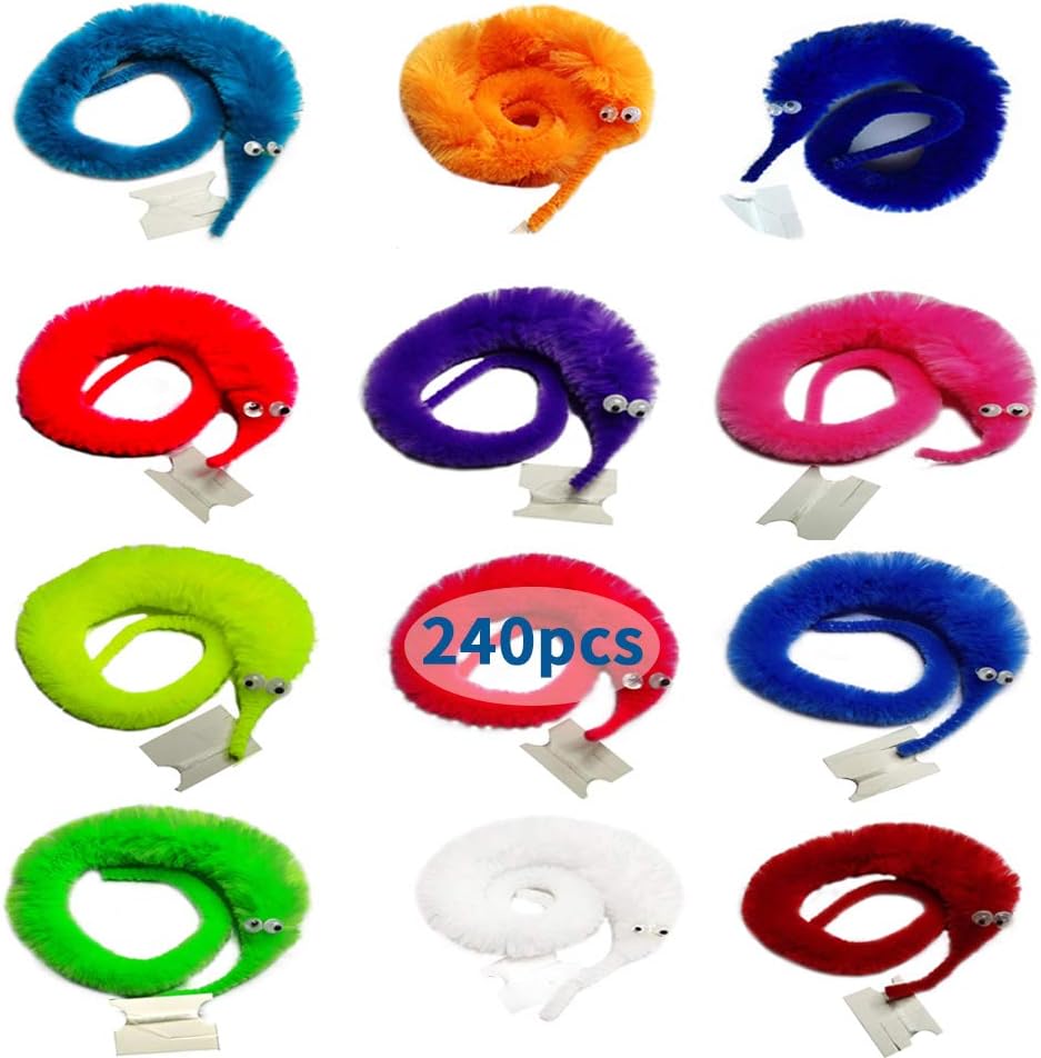 SHENGSEN Rainbow Fuzzy Worm Toys Tricky Worms on String Bulk,6 Pack