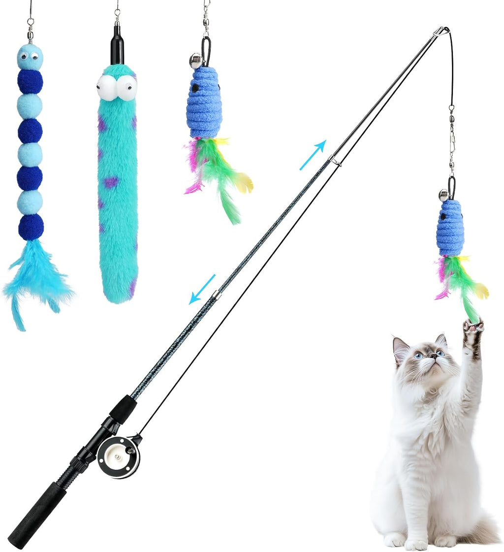 Pawaboo Cat Feather Toys, 4 Pack Interactive Cat Feather Teaser Wand Toys