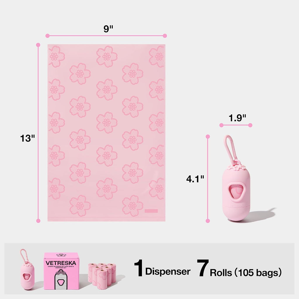 VETRESKA Dog Poop Bag Dispenser with 105 Cherry Blossom Scented Bags
