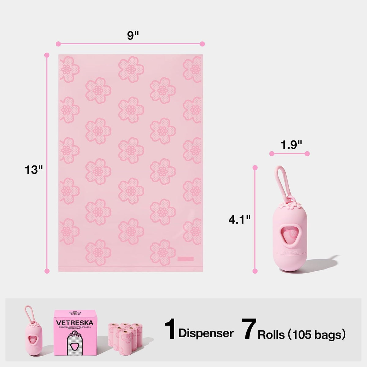 VETRESKA Dog Poop Bag Dispenser with 105 Cherry Blossom Scented Bags