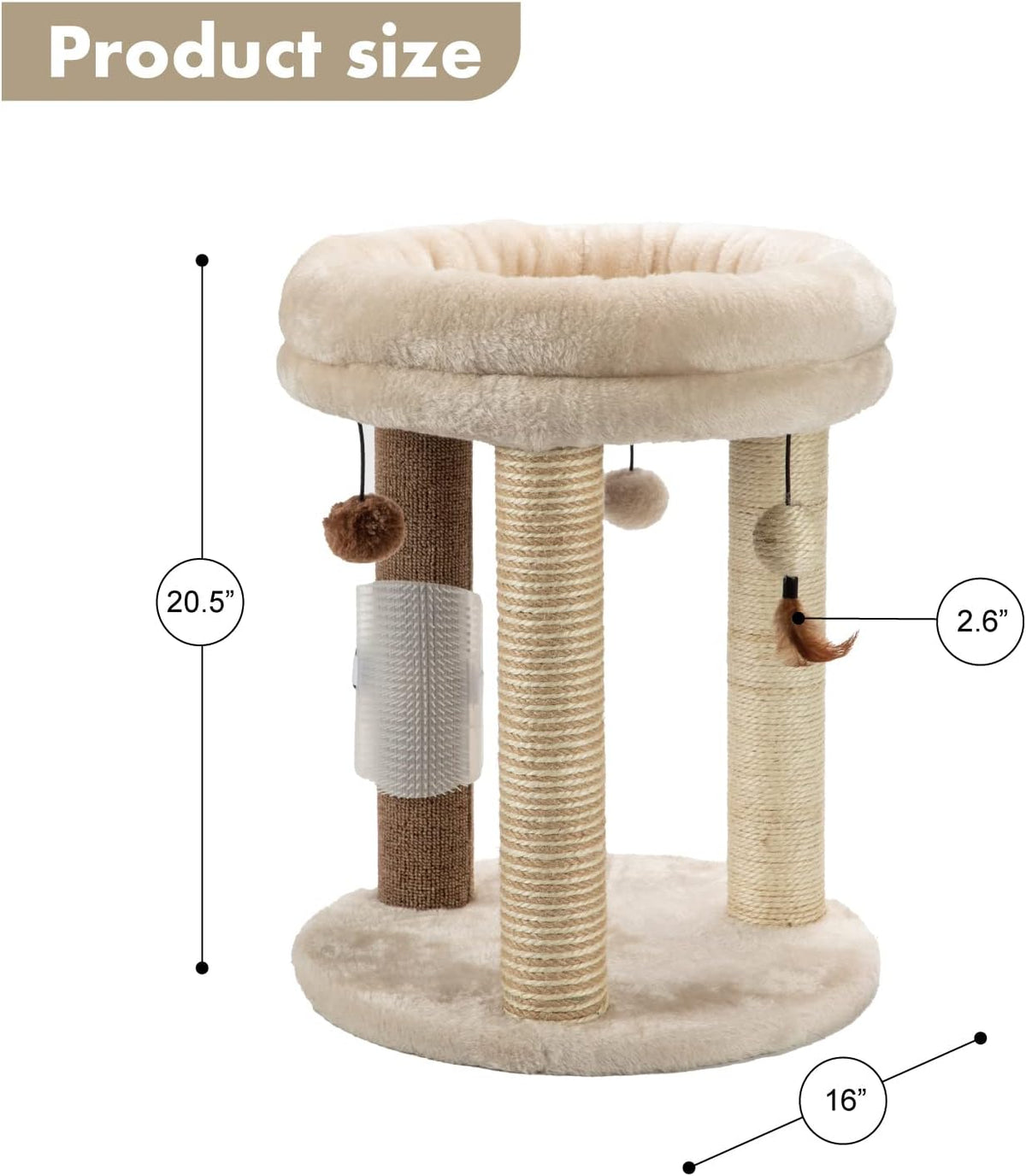 MECOOL 4in1 Small Cat Tree,Scratching Post with Tower Soft Bed, Sisal Carpet Jute Posts with Three Hanging Ball Toys and