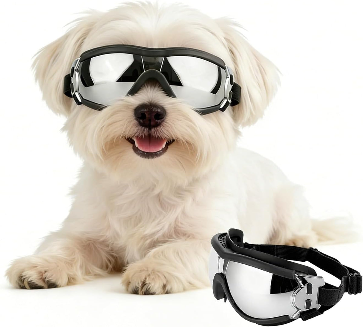 Dog Goggles for Small Breeds, UV Protection Dog Sunglasses with Adjustable Straps, Windproof Pet Eyewear for Small Pet, 