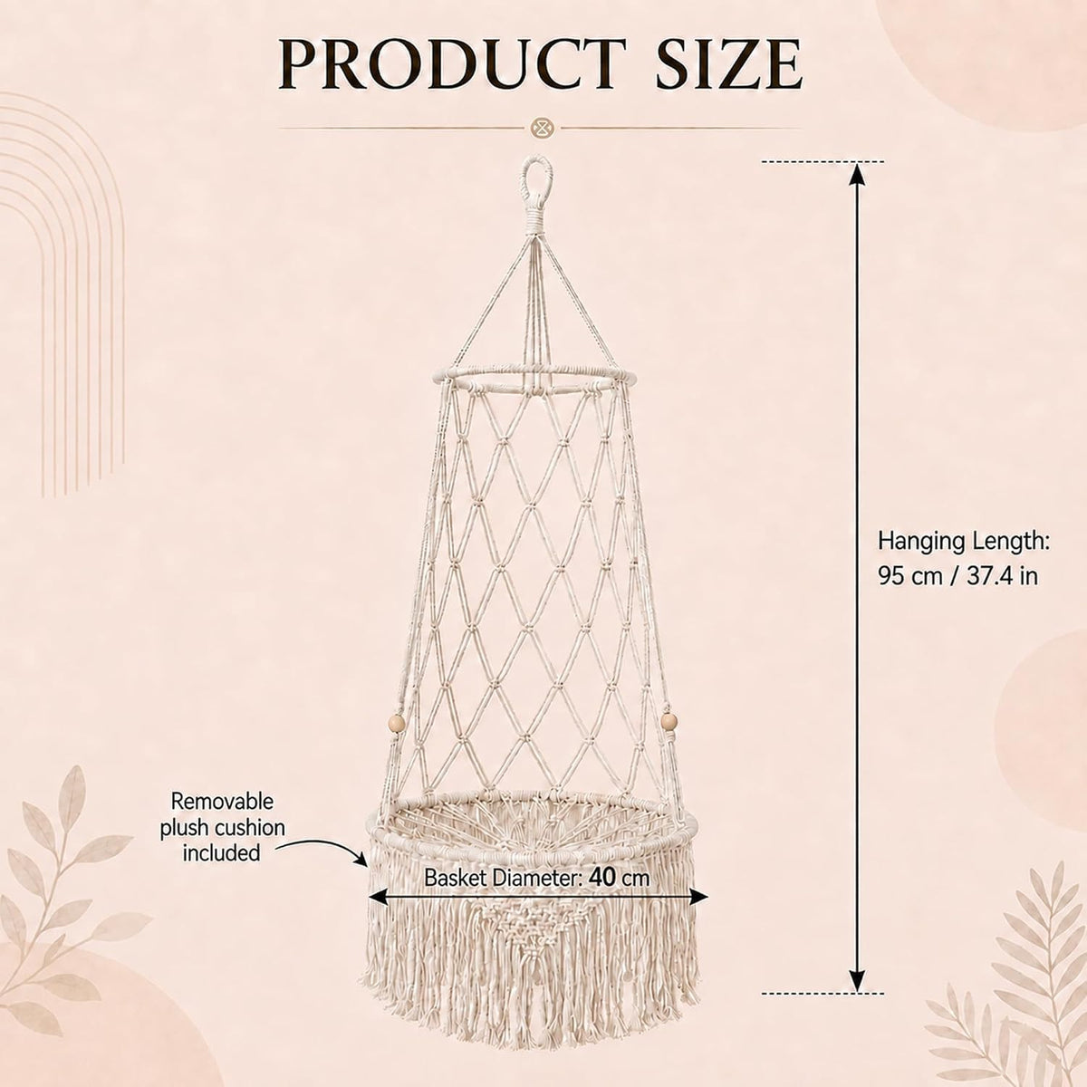 Macrame Cat Bed Hanging, Boho Hammock with Cushion for Indoor Cats (C,Diameter 50 cm)