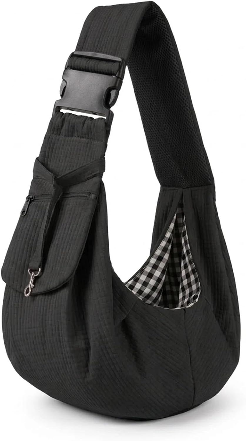Dog Sling Water-Resistant Fabric for Small Dogs Cats 3-12 lbs,Black