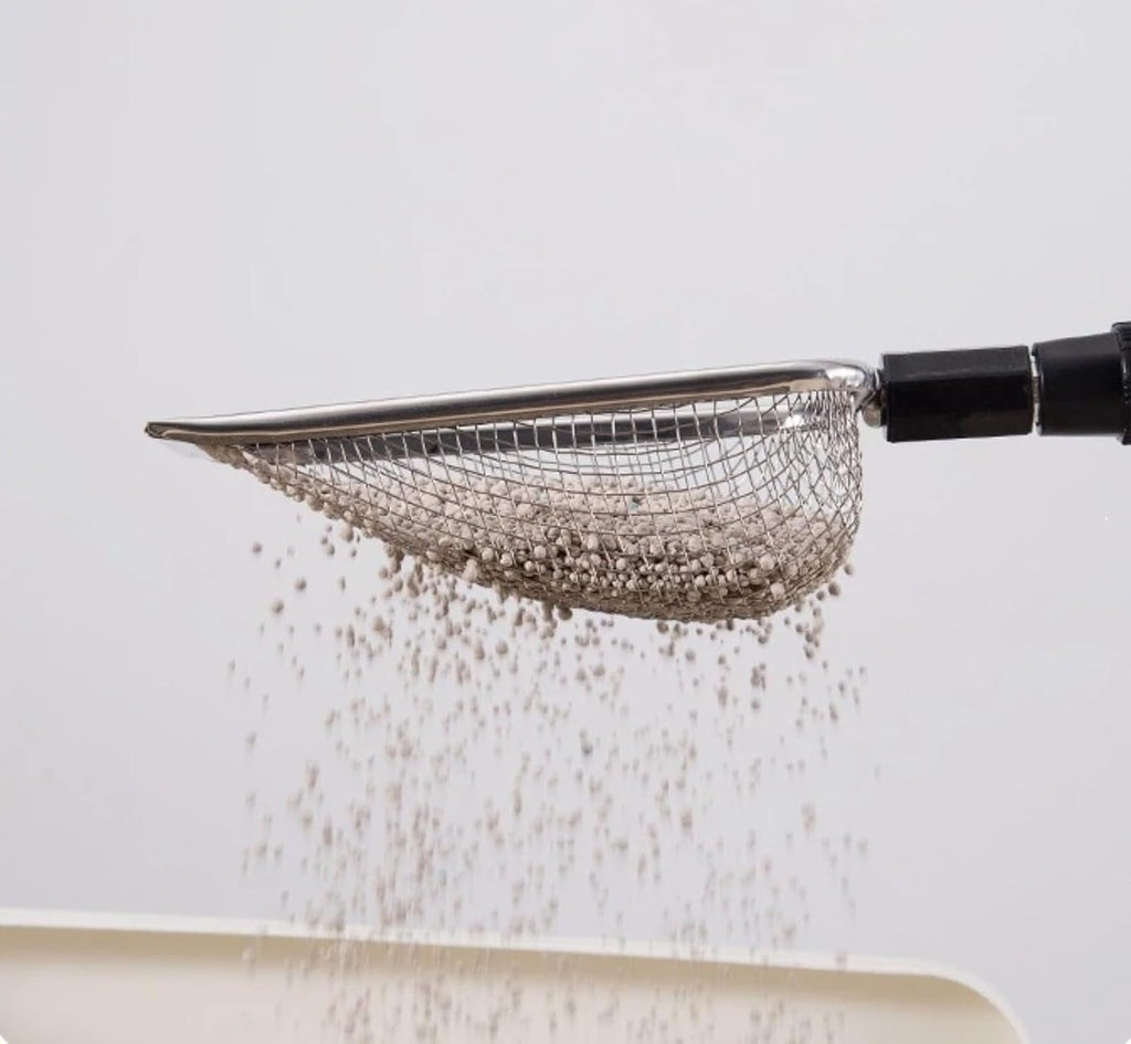 Stainless Steel Extendable Long Handle Cat Litter Scoop, Striped Hole