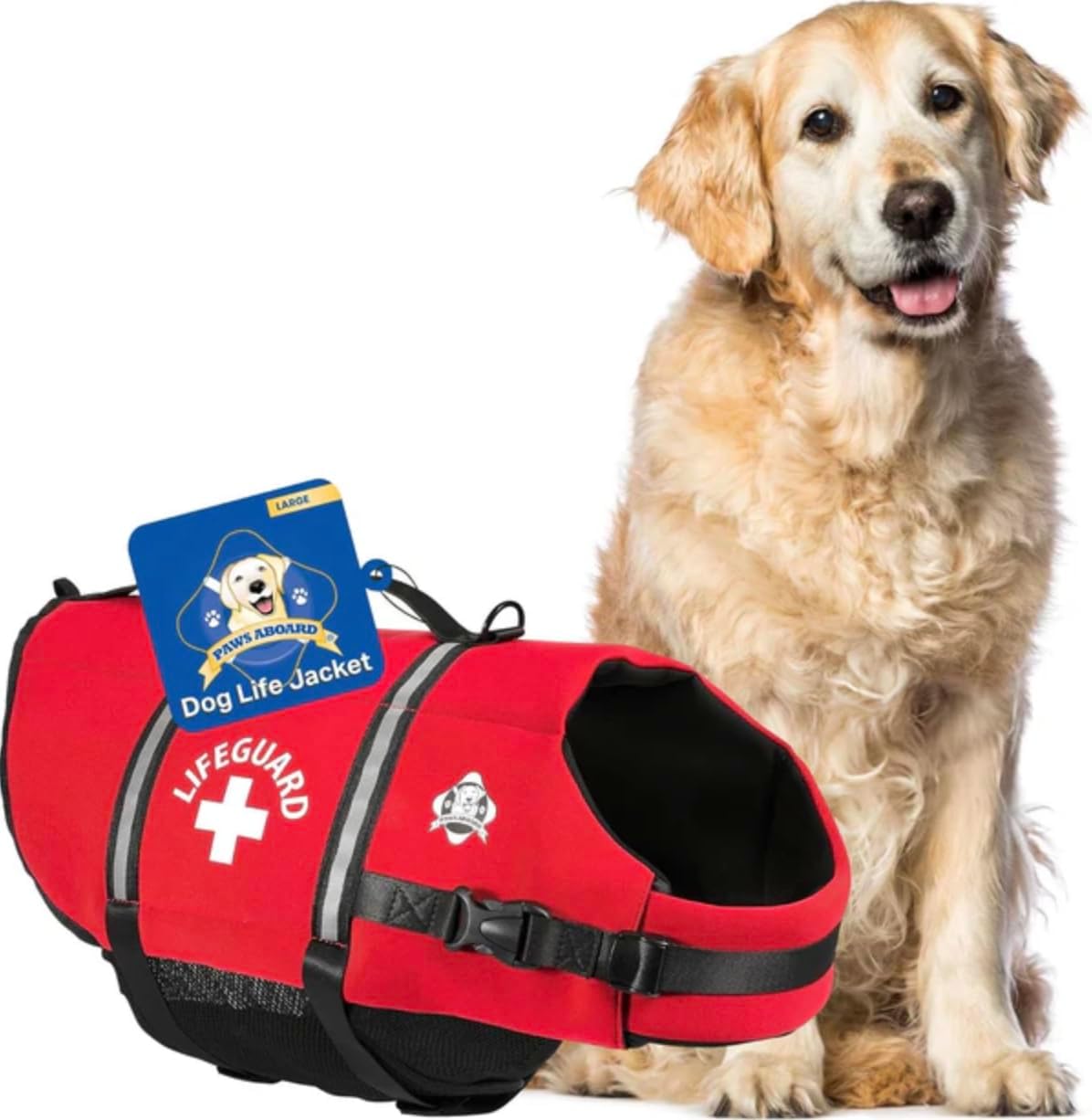 Reflective Dog Life Jacket with Handle (Red, Large)