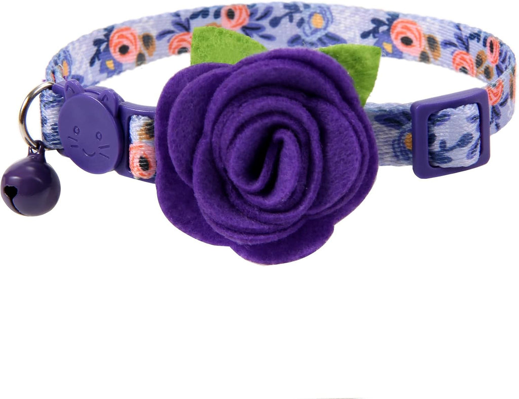 Cat Collar Breakaway with Bells, 3 Pack Small Dog Collar with Flower Charms