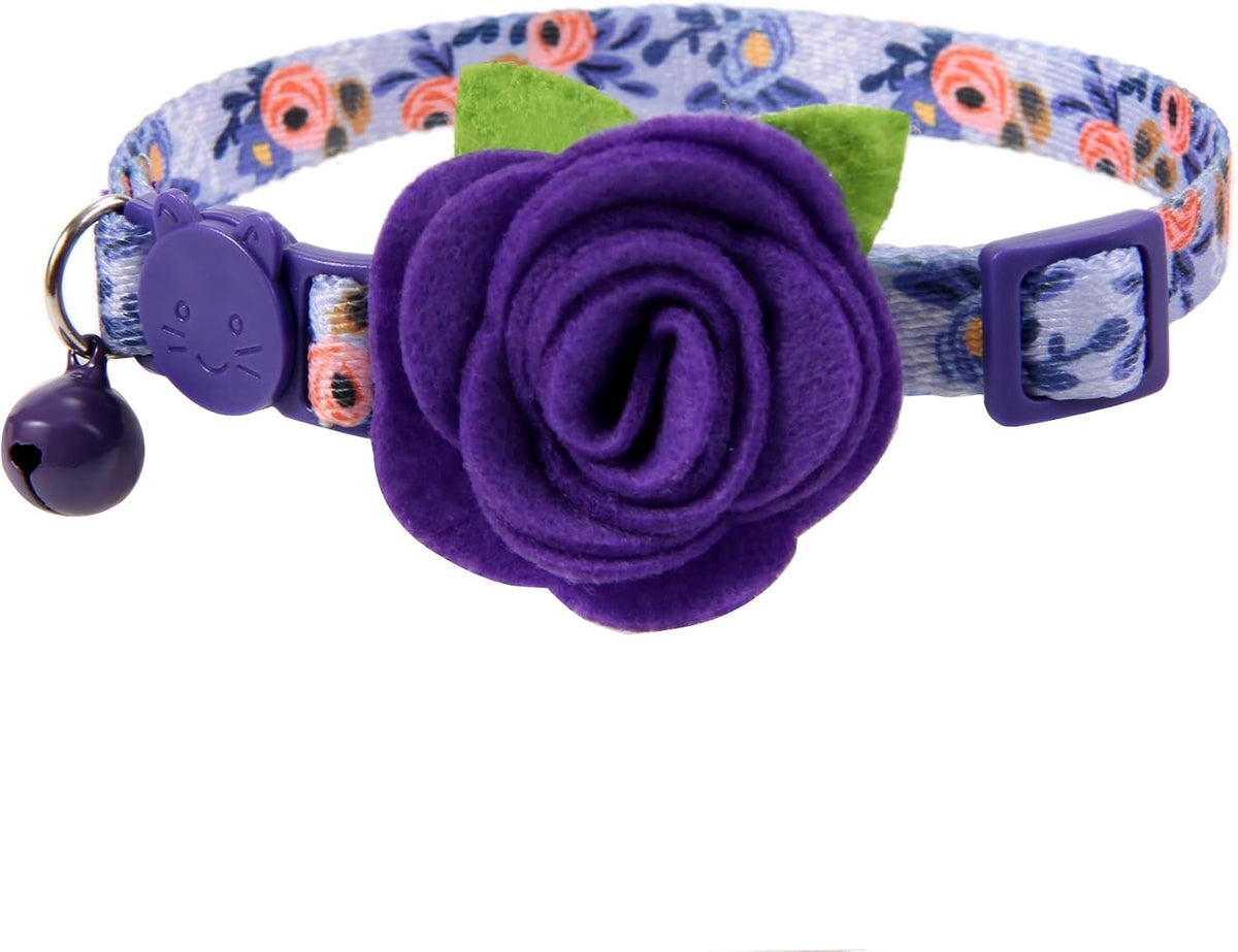 Cat Collar Breakaway with Bells, 3 Pack Small Dog Collar with Flower Charms