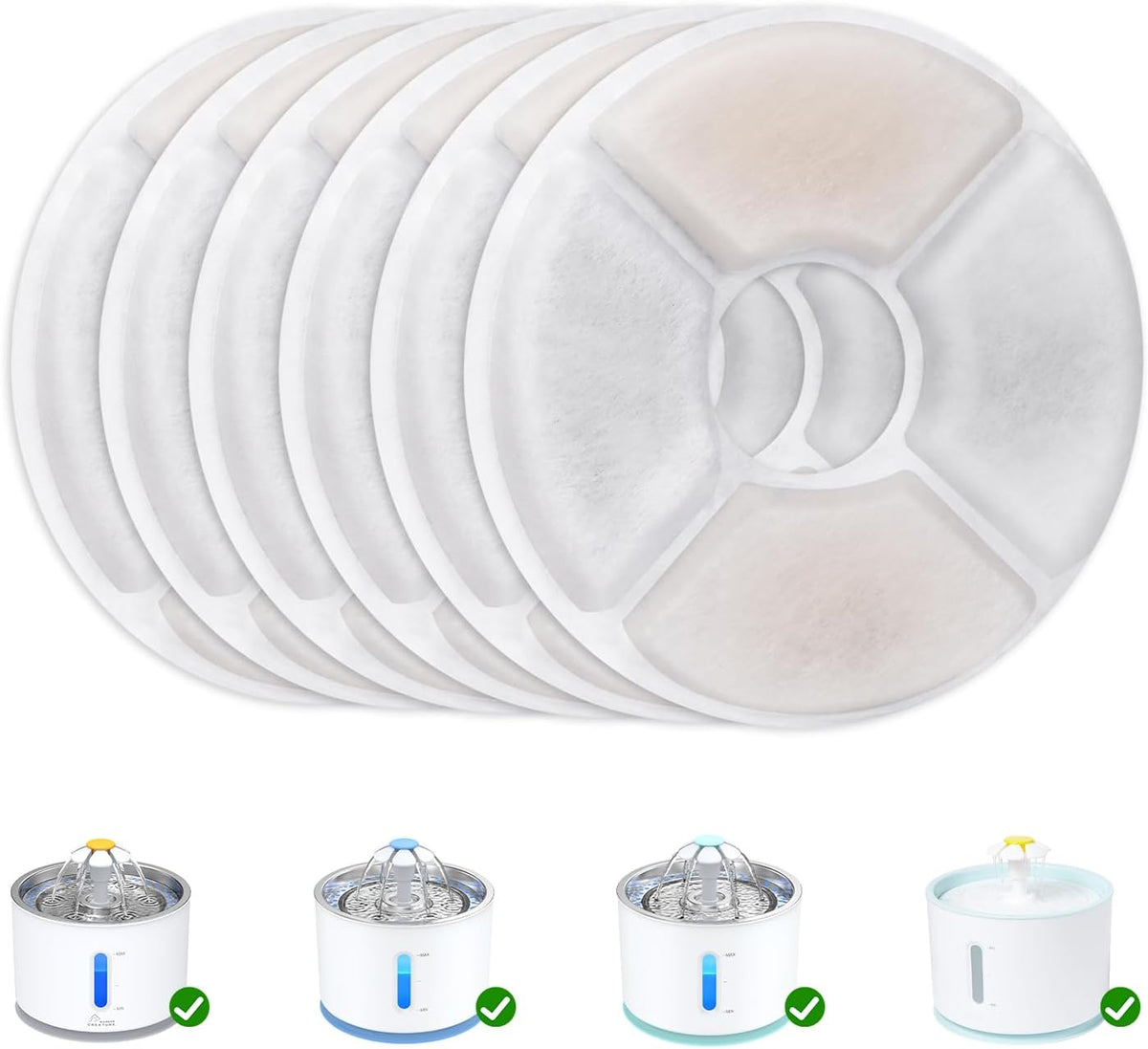 Wonder Creature Round Cat Water Fountain Filter Replacement 6 Pack