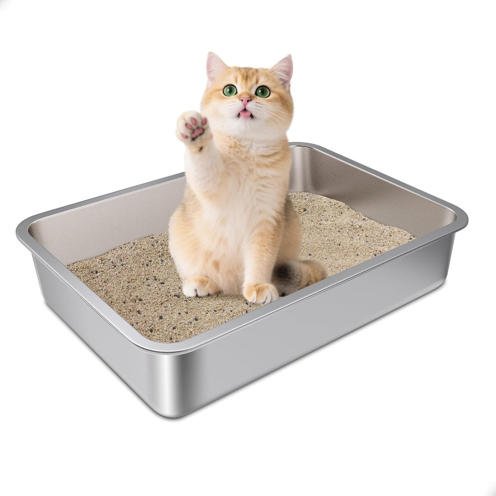 Stainless Steel Litter Box, 23.6“x15.7"x6" Deep Stainless Steel Cat Litter Box Extra Large, XL Metal Litterbox for Big C