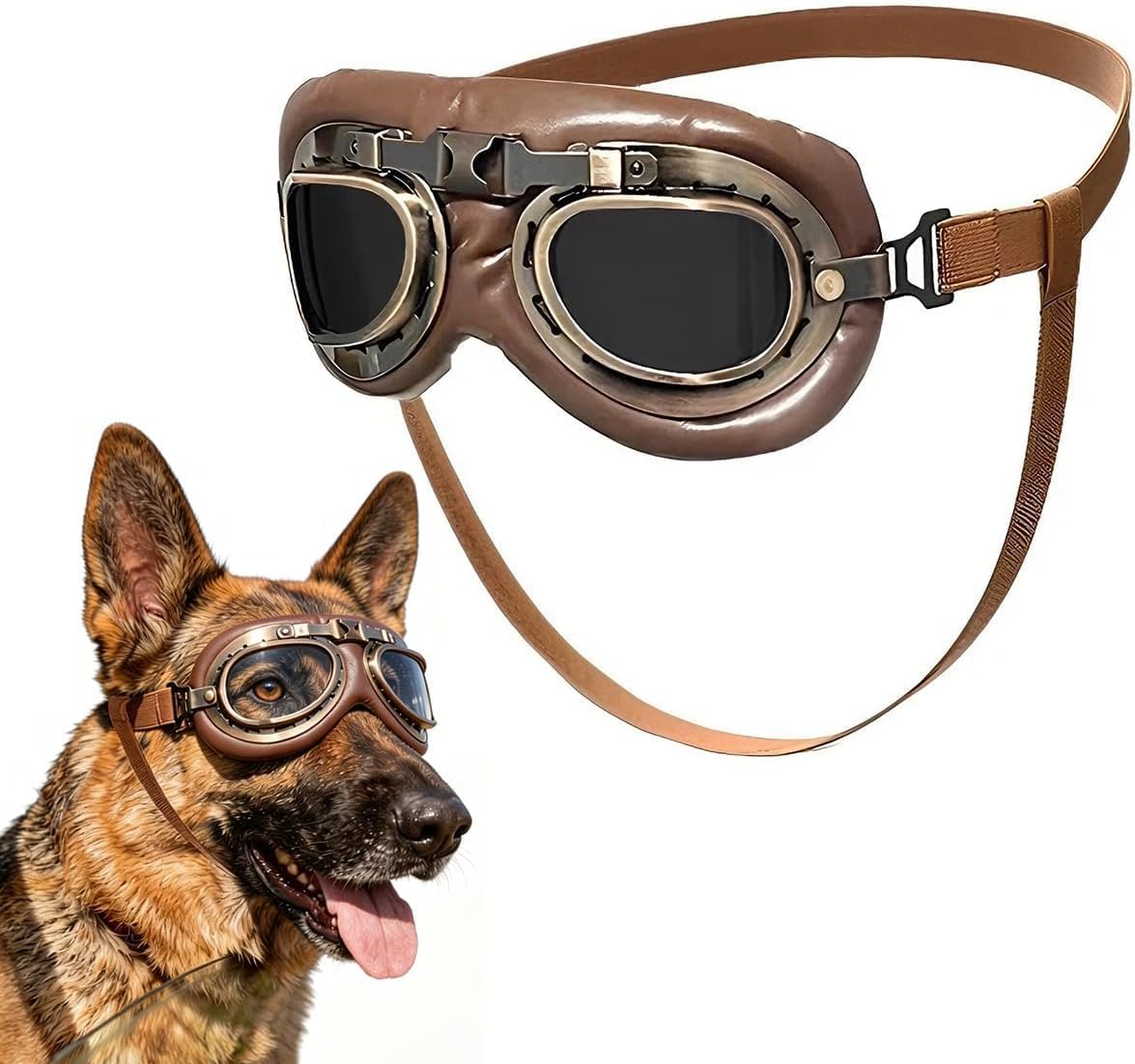 Vintage Dog Goggles Adjustable Strap Retro Aviator Foldable PC Lens