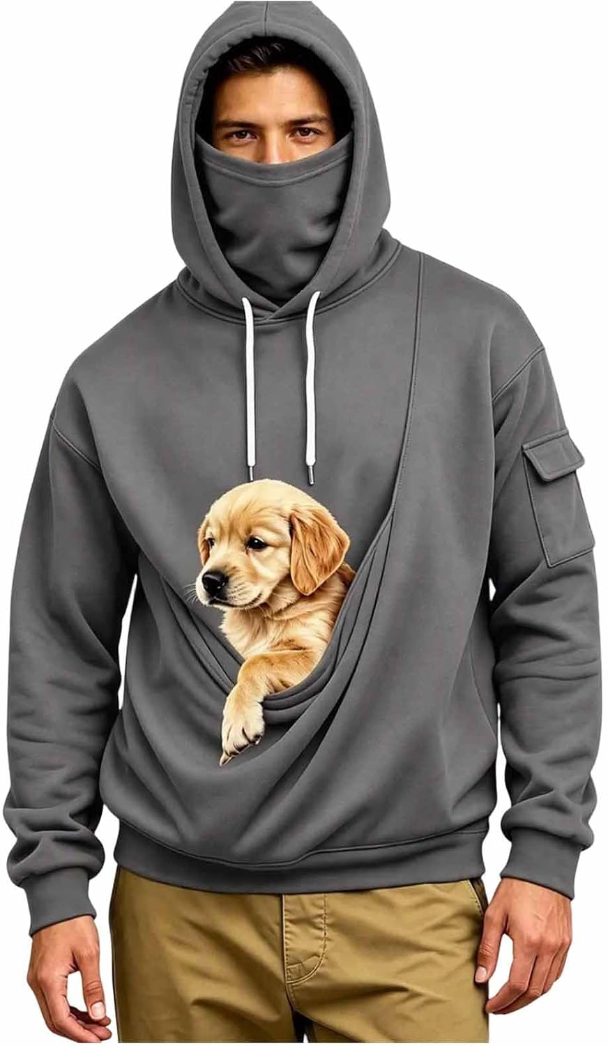 Pet Pouch Hoodie Dog Cat Carrier Sweatshirt with Built-in Face Mask