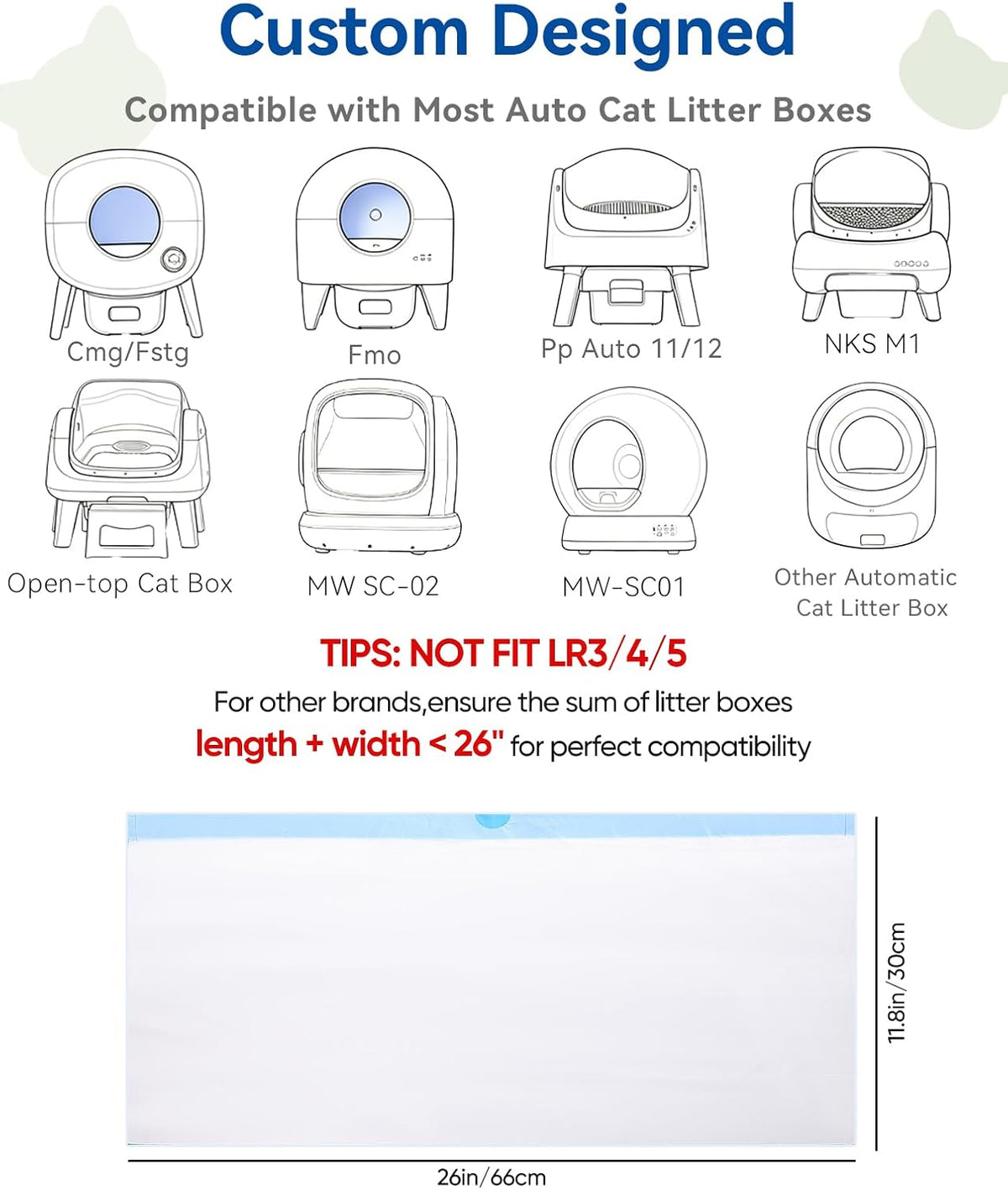 66 Count 26"x11.8" Cat Litter Box Bags Liners for Automatic Cat Litter Box