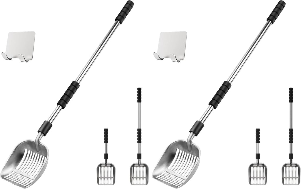Cat Litter Scoop, Long Handle Metal Litter Scooper - No Bending