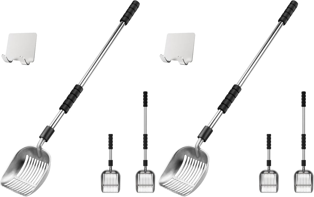 Cat Litter Scoop, Long Handle Metal Litter Scooper - No Bending