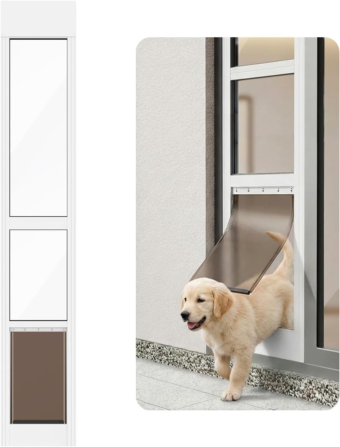 Dog Door for Sliding Glass Door, Adjustable Height 75 3/5" to 80", Aluminum Frame Sliding Door Dog Door Insert, Suitable