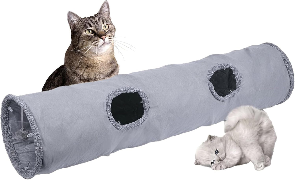 Cat Tunnel, Durable Suede Collapsible Cat Play Tube Toys with Play Ball, Indoor Cat Tunnel for Cat, Puppy, Kitty, Kitten