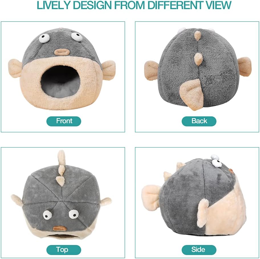Cat Beds for Indoor Cats-Cat Bed Cave,Cute Lively Pufferfish shape,Grey L