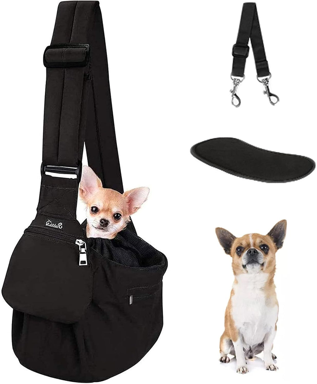 Lukovee Small Pet Sling, Hard Bottom Support, Storage Pocket, Padded Strap