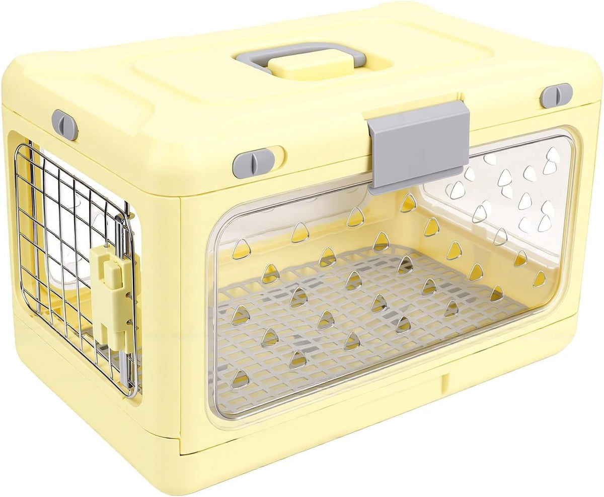 Asixxsix Hard Cat Carrier, Foldable Clear Plastic, Airline Compliant (Mustard)