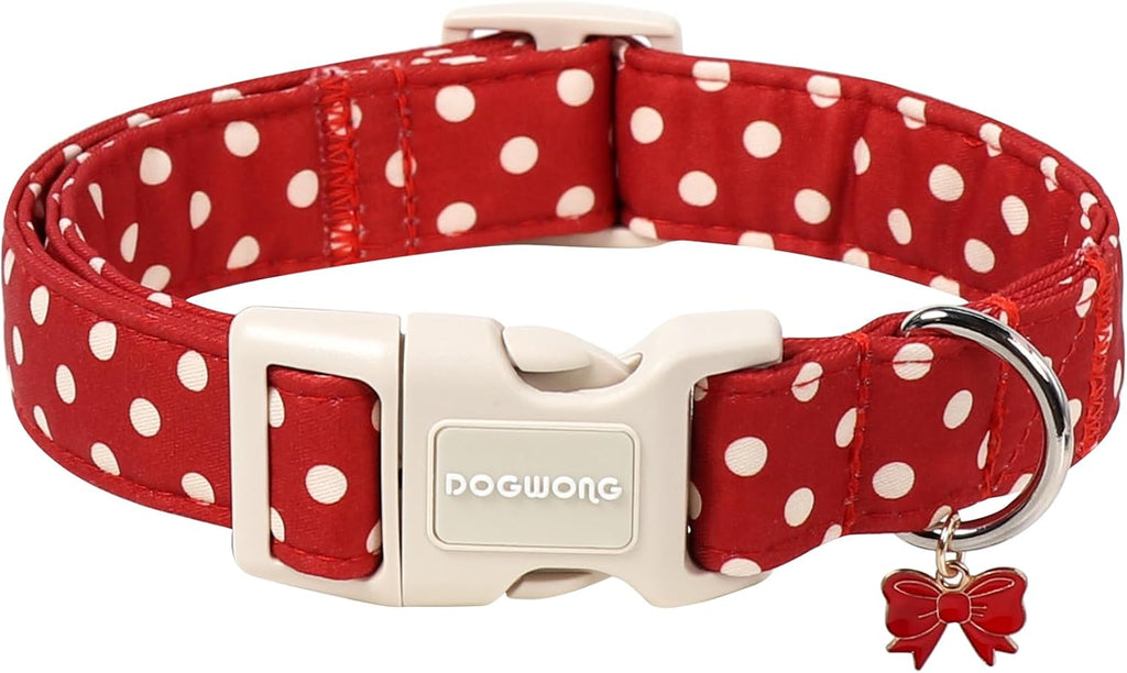 Red White Polka Dot Dog Collar for Small Dogs S