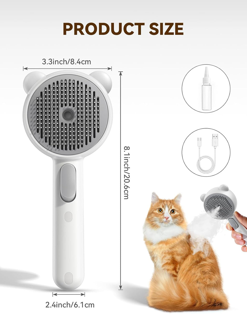Cat Steam Brush, Brushes for Indoor Cats with Release Button, Undercoat Removal Grooming Supplies, Dual Spray USB Rechar