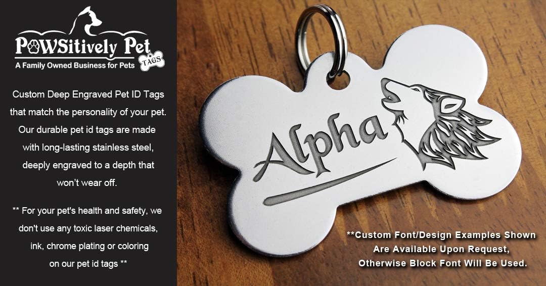 DEEP Engraved Premium Dog & Cat ID Tag – Personalized, Stainless Steel, Long-Lasting Durability - XL Bone 1-1/3"x2 (2-Si