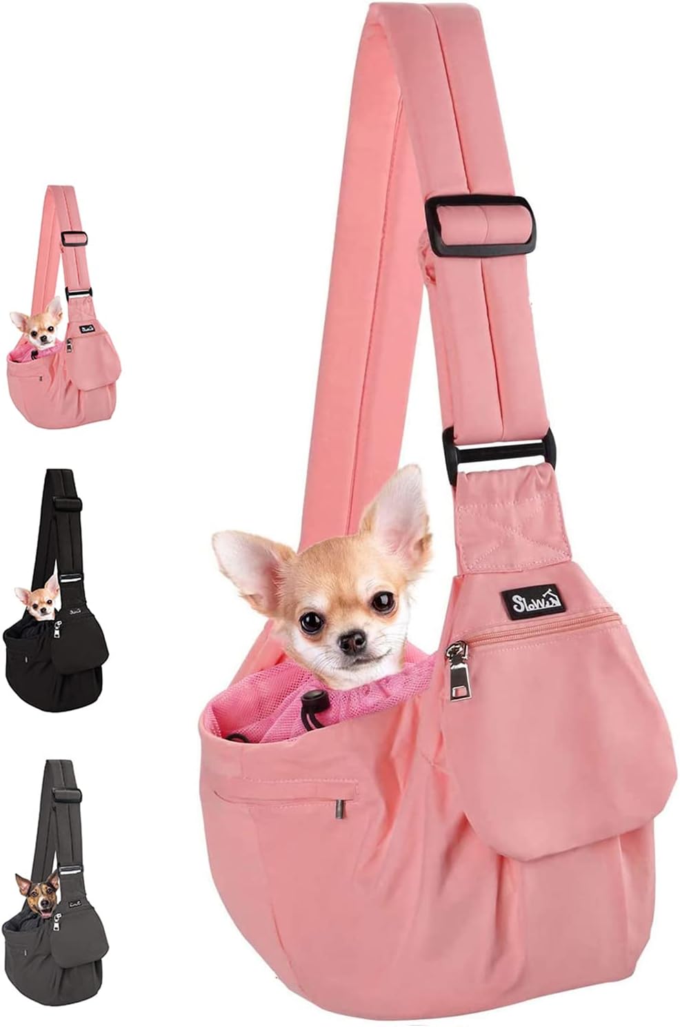 Lukovee Small Pet Sling, Hard Bottom Support, Storage Pocket, Padded Strap