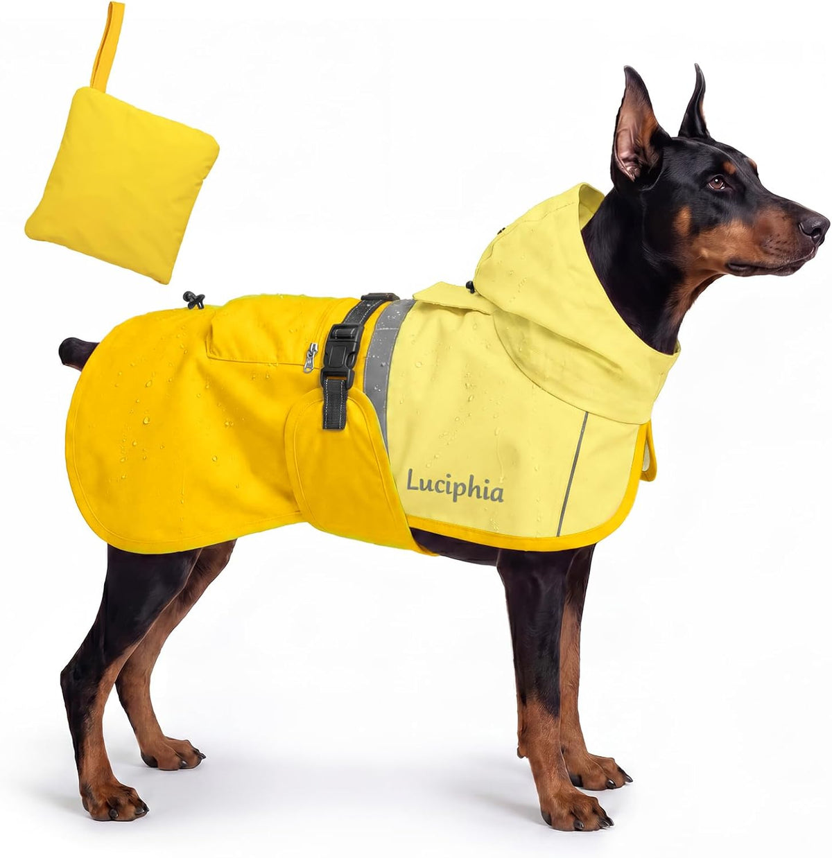 Luciphia Dog Raincoat, Adjustable Hooded Reflective Jacket with Pocket