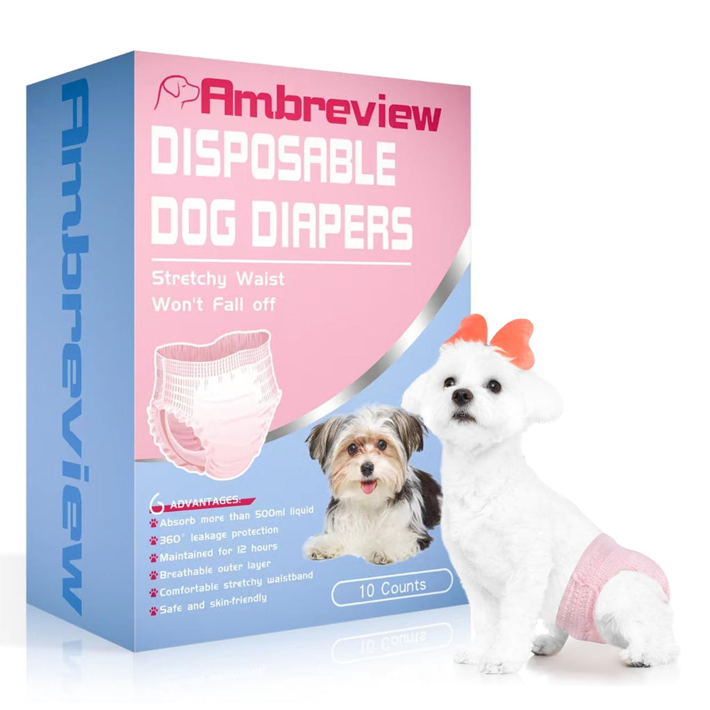 Ambreview Disposable Dog Diapers Female, Just Pull It Up, S 10 PCS