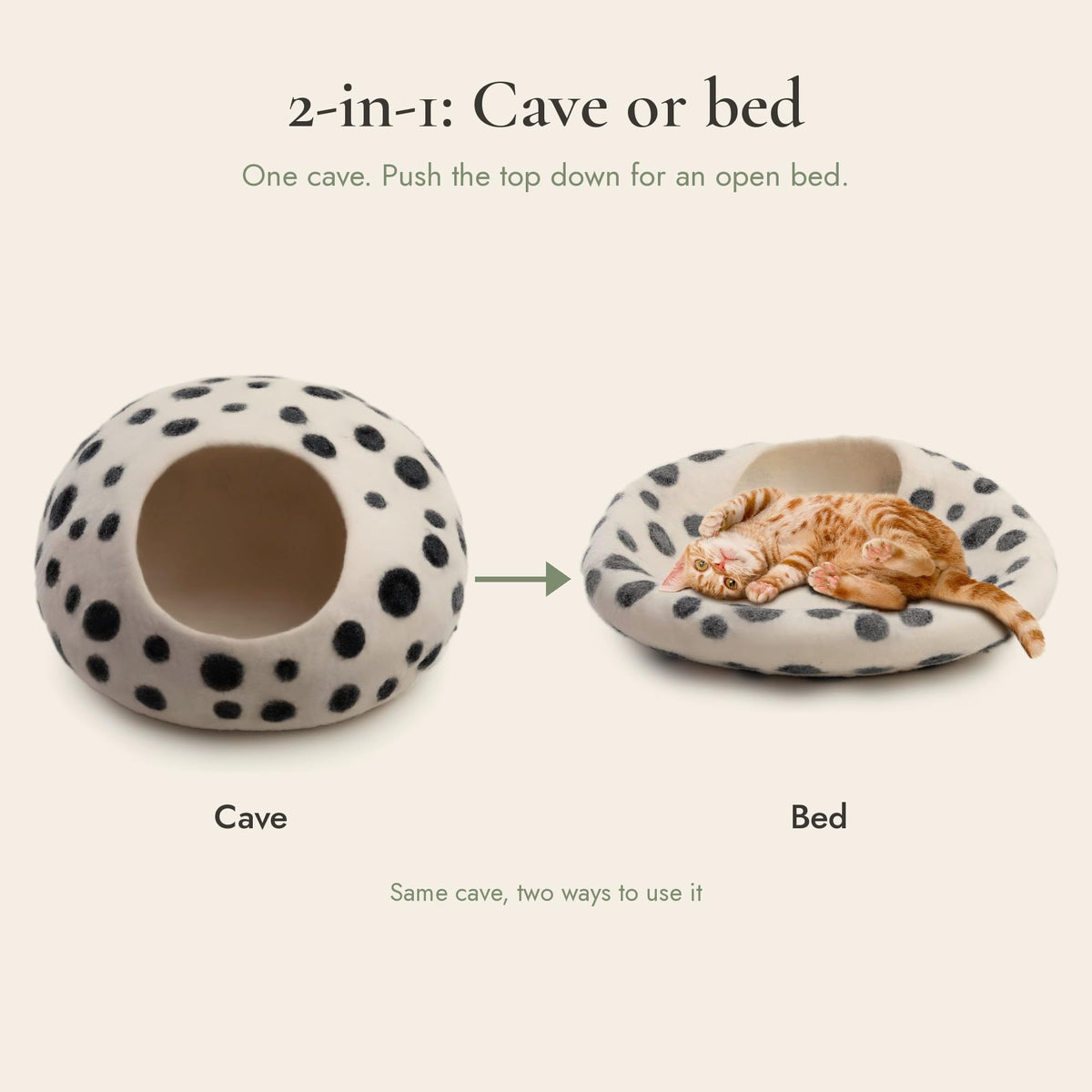 Woolygon Merino Wool Cat Cave, Foldable Hideaway Pod, 100% Merino Wool