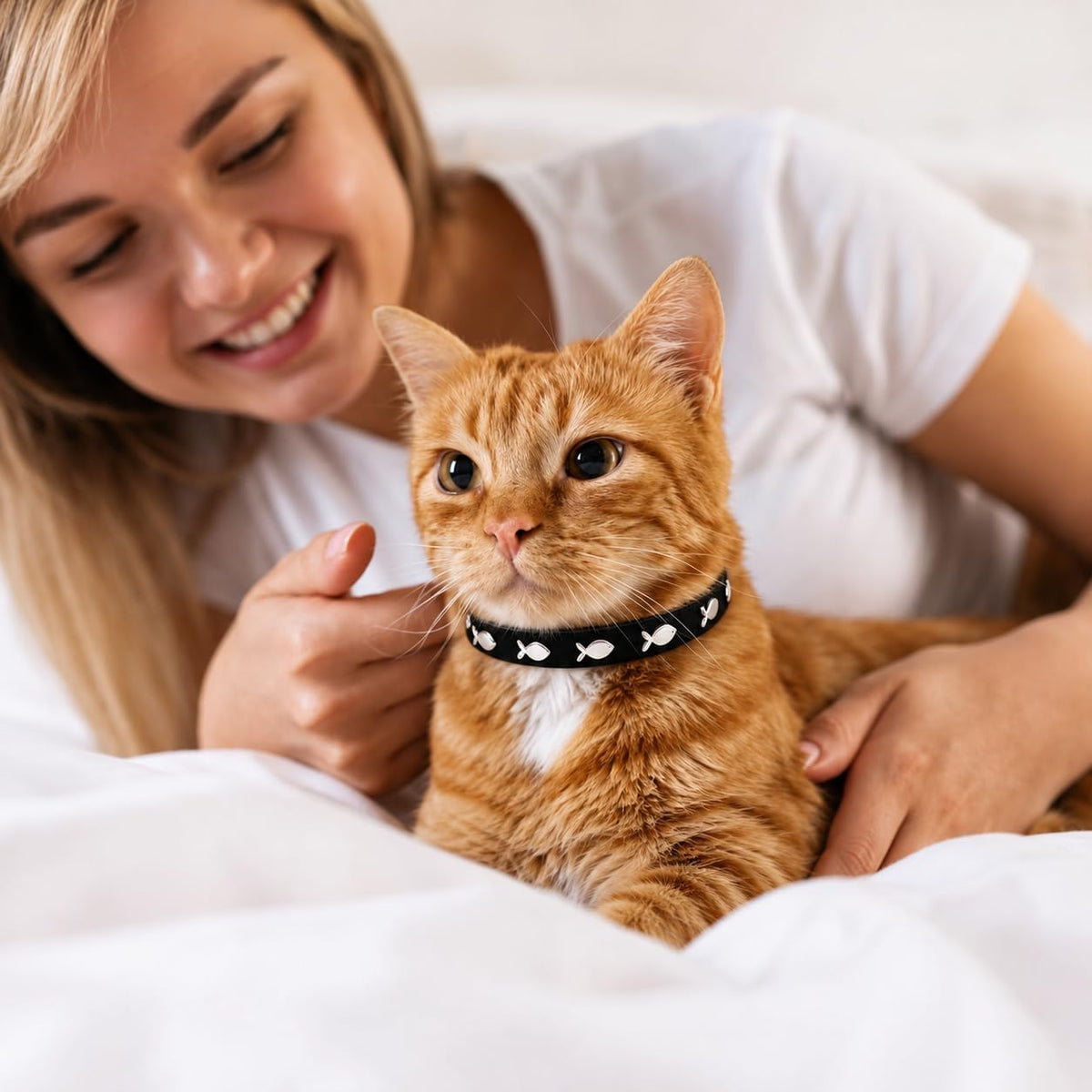 Joansan Leather Cat Collars, Elastic Strap Safety Collars Fish 2-Pack